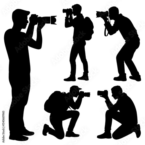 Silhouettes of photographers in various poses