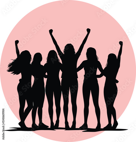 Silhouette of a group of women celebrating empowerment and sisterhood