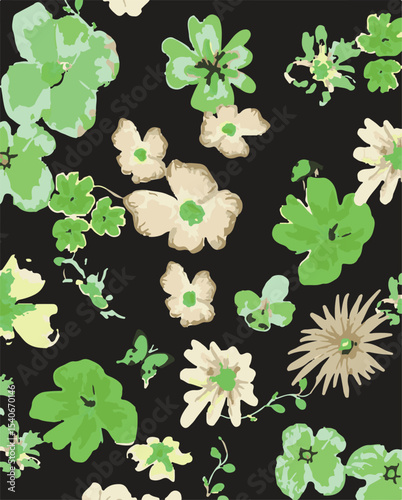 Big flowers pattern, upscale floral pattern. graphical textures floral, trendy colors pattern , flowers background with leaves. vector illustration.
