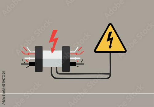 Illustration depicts a voltage warning near electrical cables. A clear, informative graphic with a hazard symbol and lightning bolt. Suitable for safety and electrical themes.