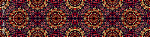 Wide abstract geometrical flower mandala ornament pattern background - seamless oriental geometric bohemian vector graphic design