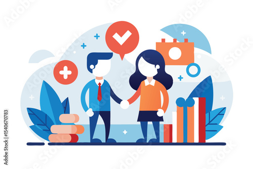 Business Partnership Illustration with People Shaking Hands Achieving Common Goals Benefiting from Teamwork Corporate Agreements Leading to Success
