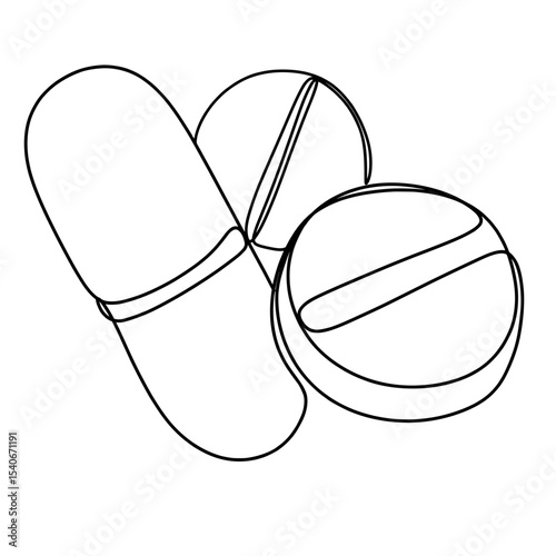 Medicine pills continuous one line art drawing