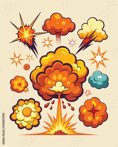 high-quality, upscaled cartoon explosion vectors! Ideal for comics, games, and animations needing dynamic and eye-catching effects.