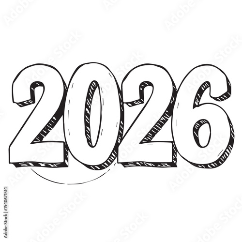 Hand drawn 2026 new year number design illustration