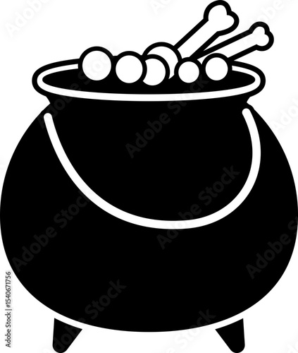 Halloween Witch Potion Cauldron silhouette isolated.
Cauldron with magic potion. 
witch pot of boiling potion.
Witch Poison Cauldron. 
witch's brew.
Transparent background. SVG file.