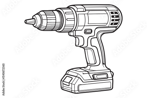 line art of cordless power drill with detailed design