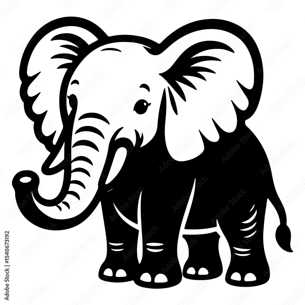 Fototapeta premium Elephant with Trunk Up SVG Outline