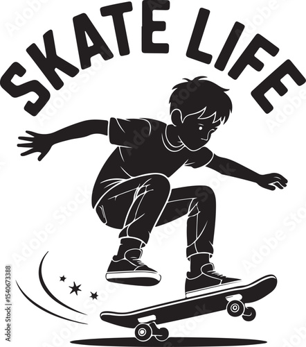 Boy riding skateboard vector illustration