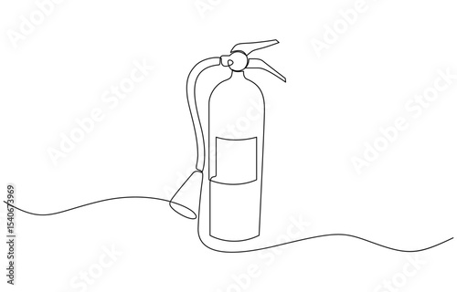 One Line Drawing of a Fire Extinguisher Tank, Illustrating Safety Equipment, Continuous one line drawing of fire extinguisher icon in silhouette on a white background. Linear stylized Minimalist.