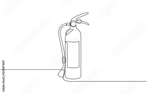 One Line Drawing of a Fire Extinguisher Tank, Illustrating Safety Equipment, Continuous one line drawing of fire extinguisher icon in silhouette on a white background. Linear stylized Minimalist.