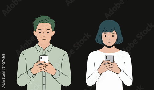Man and Woman Using Smartphones: Digital Connection, Social Media & Technology


