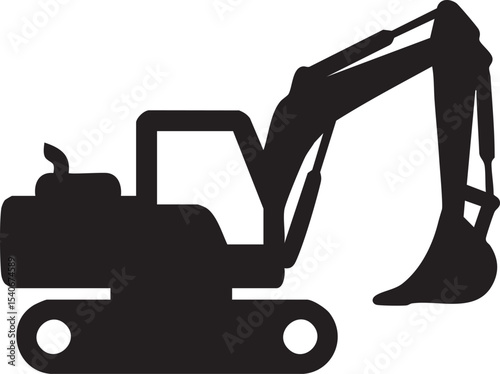 Excavator silhouette, minimalist vector icon, solid black