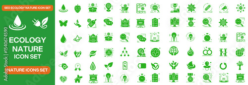 Ecology icons set. Nature, environment, recycle flat icon. Vector illustration, Ecology icons set. Ecology green icon collection..