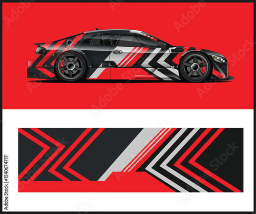 Abstract Red Black and Grey Race Car Wrap Design
