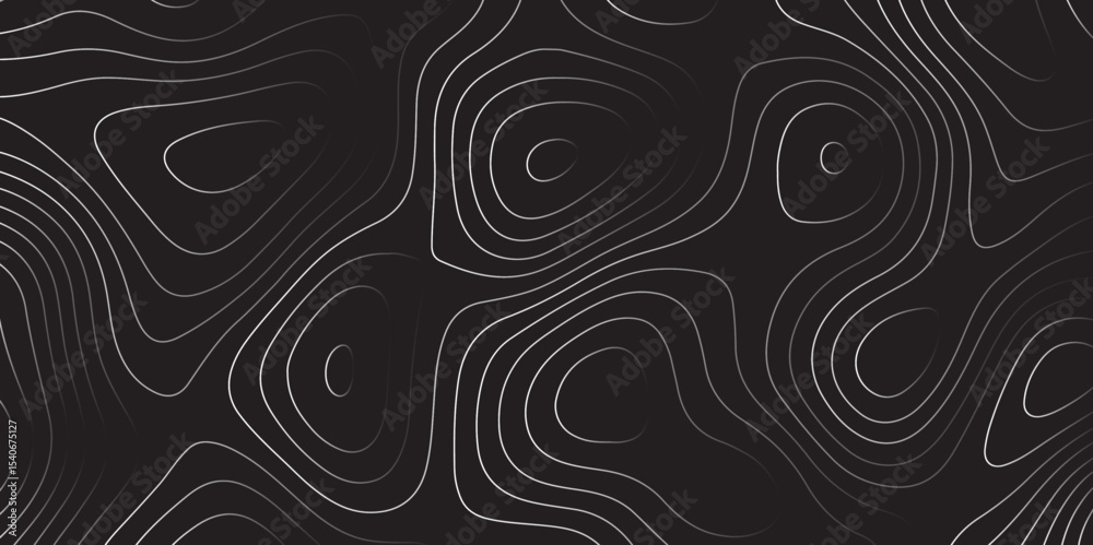 Fototapeta premium Landscape geodesy topography map background. black white illuminated topographic lines on transparent background. Line texture pattern 