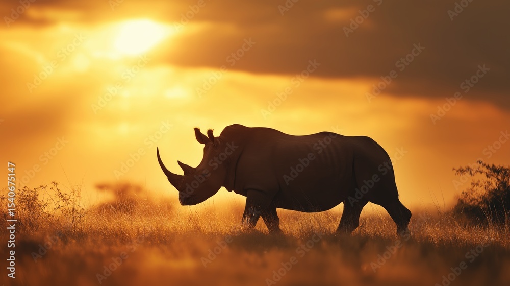Fototapeta premium Majestic Rhino in Sunset Silhouette Scene