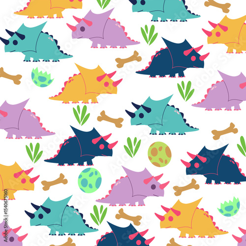 seamless pachyrhinosaurus dinosaur illustration design for kids apparel