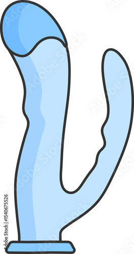 vibrator penis for double penetration, dildo, adult sex toy, accessories for sex games and bdsm, linear black and blue icons, doodle and sketch style, hand drawing