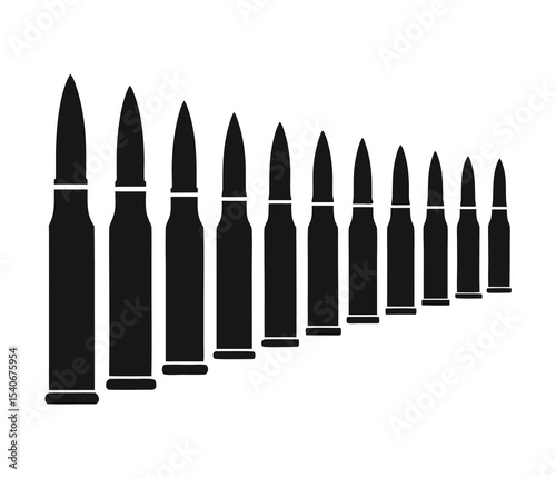 Ammunition Silhouette Vector Icons for Military Design, Weapon Illustration, and Tactical Graphics 
