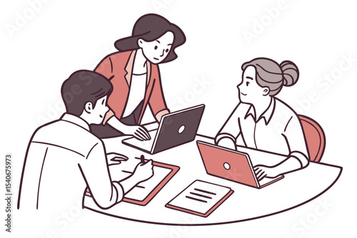 Teamwork in Action Collaboration at the Office with Laptops and Clipboards Sharing Ideas and Planning Together for Success
