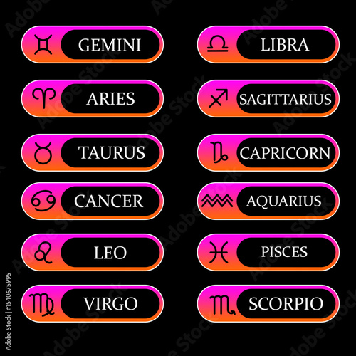 Calendar Stars Astrological Constellation Symbols. 12 zodiac icons Scorpio, Pisces, Virgo, Lion. Abstract Aries and Aquarius. vector