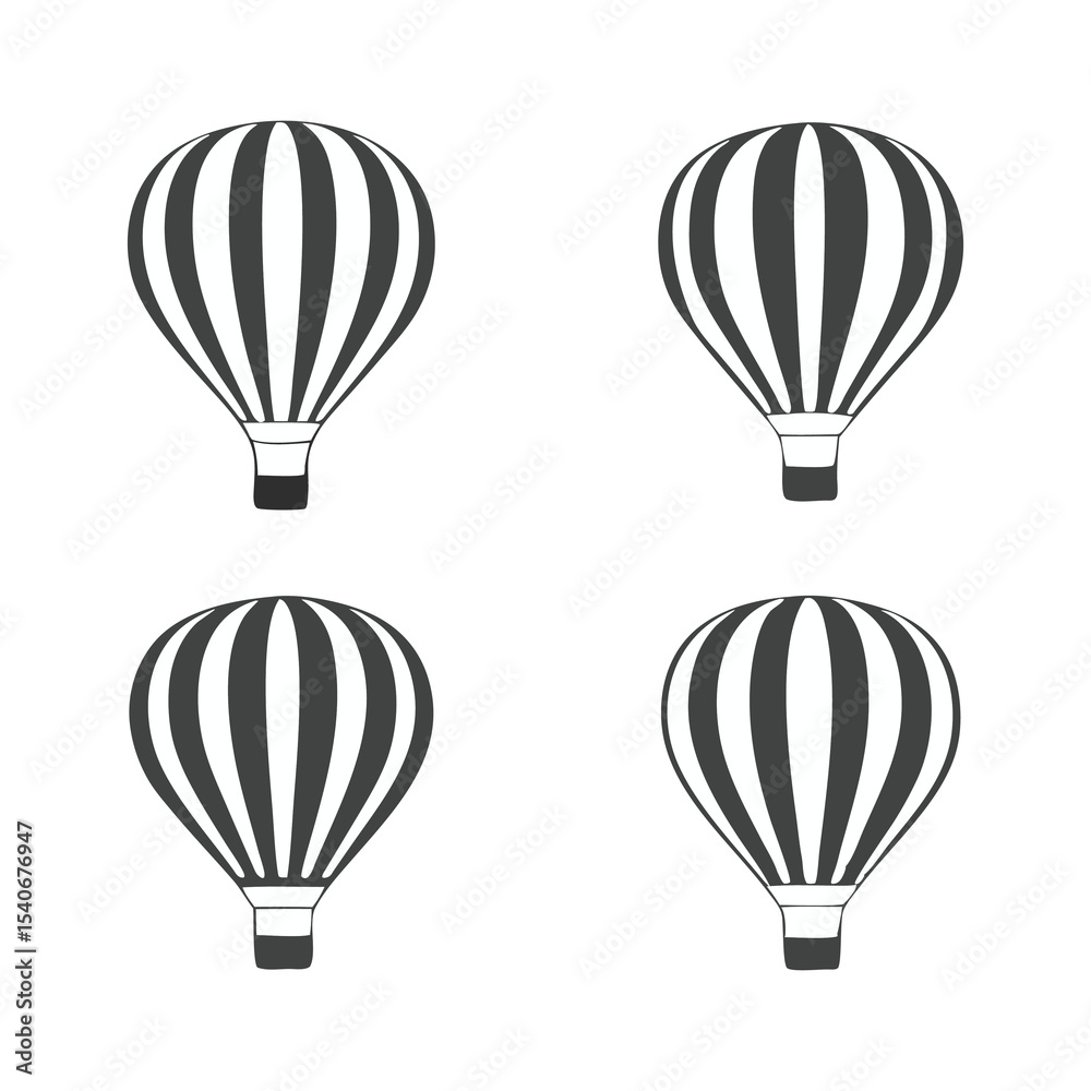 Fototapeta premium Stylish Black and White Hot Air Balloon Vector Silhouette Set for Travel and Adventure Design Projects