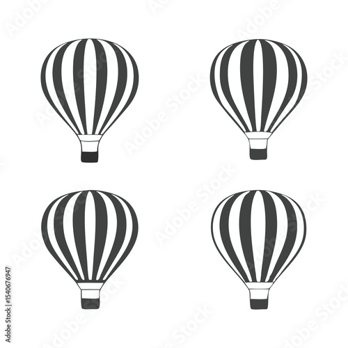 Stylish Black and White Hot Air Balloon Vector Silhouette Set for Travel and Adventure Design Projects