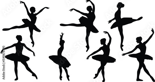 Elegant ballerina silhouettes dance recital vector design