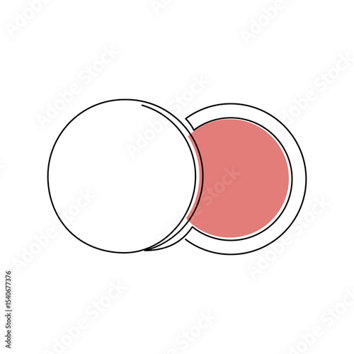 Hand drawn cosmetics vector. Makeup icon, open compact blush case, one line continuous drawing. Beauty product linear silhouette, minimal print, banner, card, poster, brochure, logo, sign, symbol.