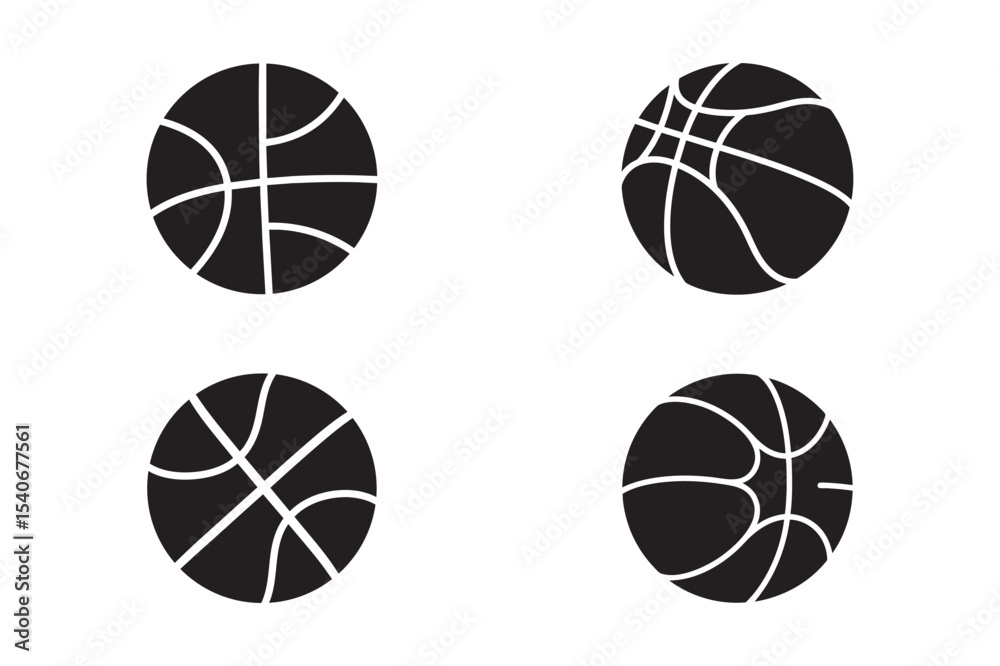 Obraz premium Basketball Silhouette Vector Icons Collection on White Background