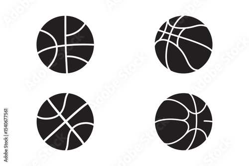 Basketball Silhouette Vector Icons Collection on White Background