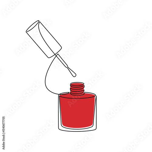Hand drawn red open nail polish bottle vector. Cosmetics icon. One line continuous drawing. Beauty product linear silhouette. Minimal print, banner, card, poster, brochure, logo, sign, symbol.