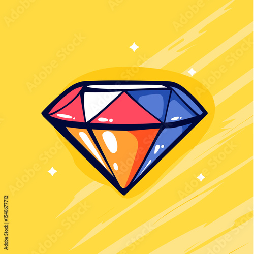 Vibrant Cartoon Diamond on a Sunny Yellow Background