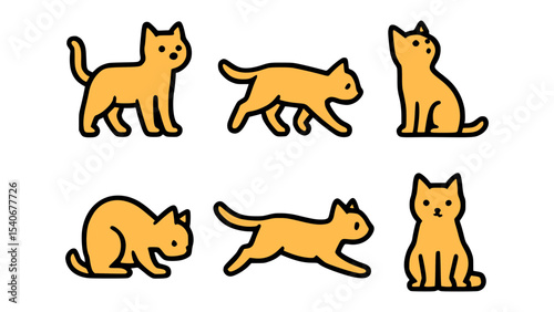 Set of playful orange cats in various poses, depicting different activities and expressions