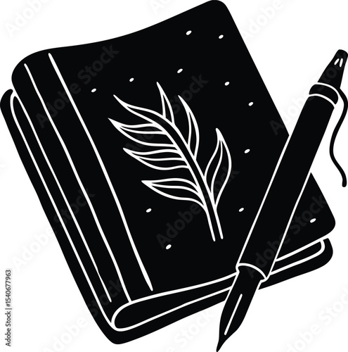 Journal and Pen Icon for Mental Self Reflection vector silhouette illustration