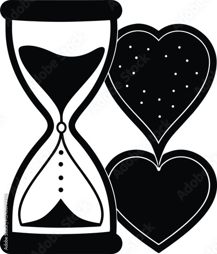 Hourglass and Heart Representing Time for Self Care vector silhouette illustration