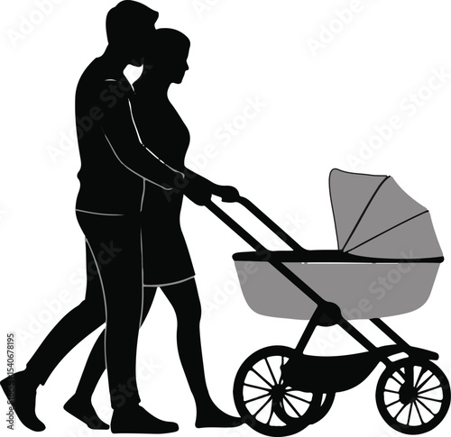 Couple with stroller vector illustration