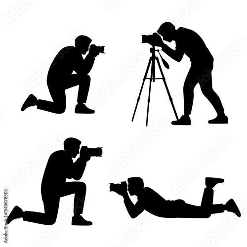 Silhouettes of photographers in various positions