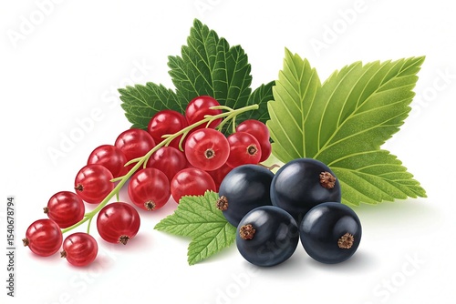 Realistic berries composition with isolated image of blackcurrant with ripe leaves on white background vector illustration