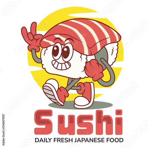 Vector Illustration of Sushi Mascot with Retro Cartoon mascot Available for Logo Badge
