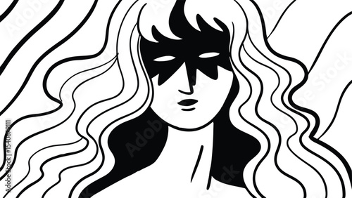 Mysterious feminine figure abstract portrait illustration