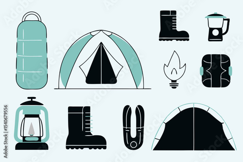 camping icons set