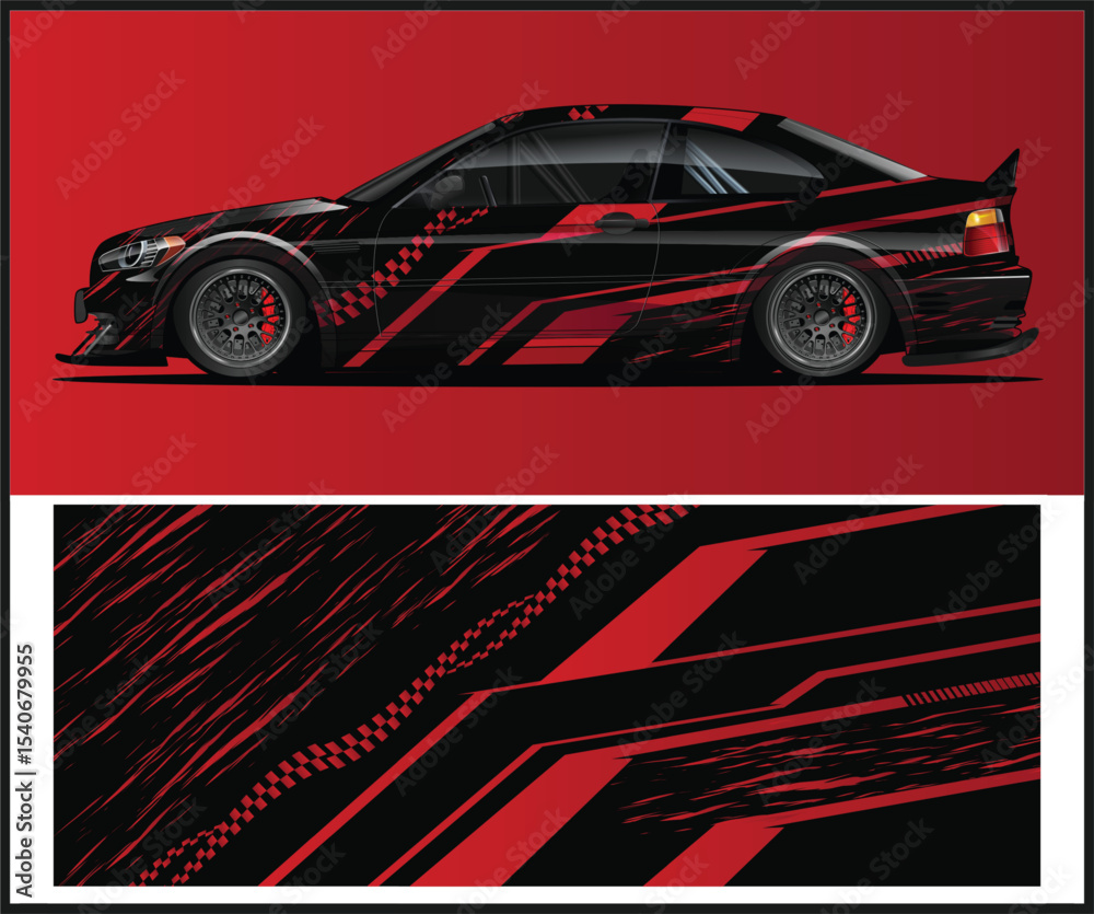Obraz premium Black and Red Race Car Wrap Design Template