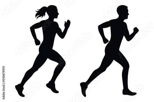 Running silhouette set. Running men and women side view of vector runner silhouette isolated on white background.
