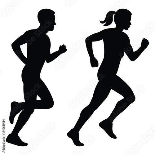 Running silhouette set. Running men and women side view of vector runner silhouette isolated on white background.
