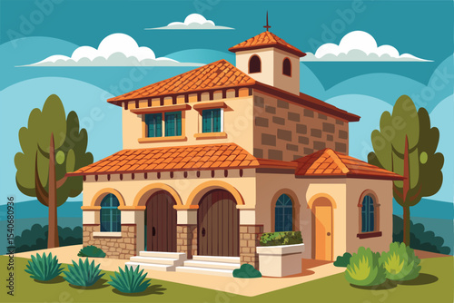 Mediterranean Villa House Architectural Design A Charming Home Illustration