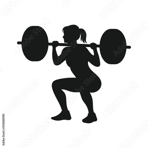 Weightlifting woman silhouette. Female lifting big barbell, bodybuilding silhouette vector on white background