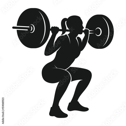 Weightlifting woman silhouette. Female lifting big barbell, bodybuilding silhouette vector on white background