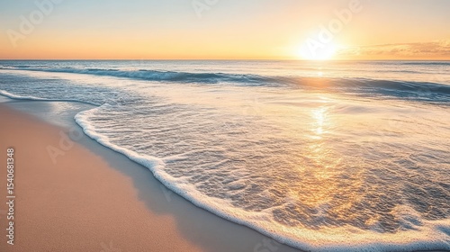 Serene Sunrise Over Tranquil Ocean Waves at Peaceful Beach Shore